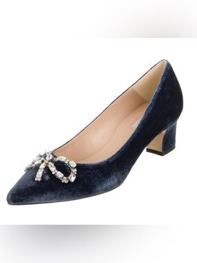 L.K. Bennett Annabelle Blue Velvet Rhinestone Bow Pumps